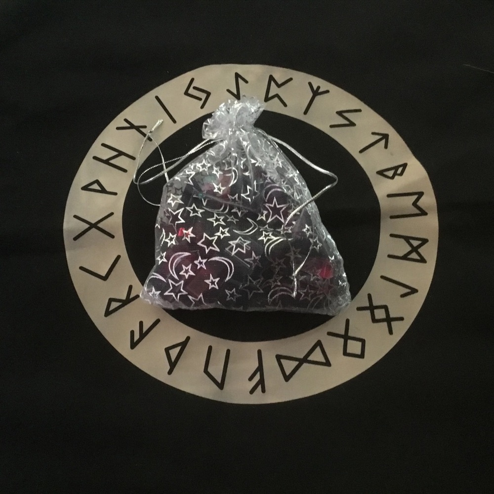 Black Drawstring Bag with Star and Moon Design